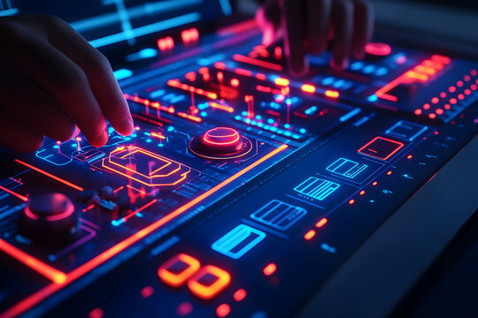 DJ mixing futuristic music console