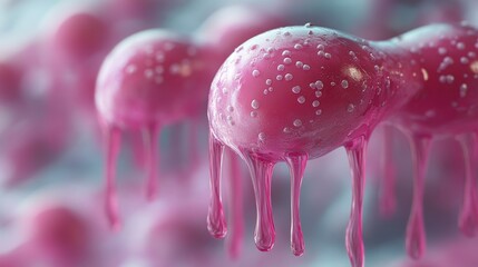 Microscopic World: A Close-Up of Pink, Dripping, Cellular Structures