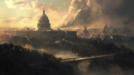 Obraz premium Capitol Hill drawn in a surrealist style, blending fantasy and realism