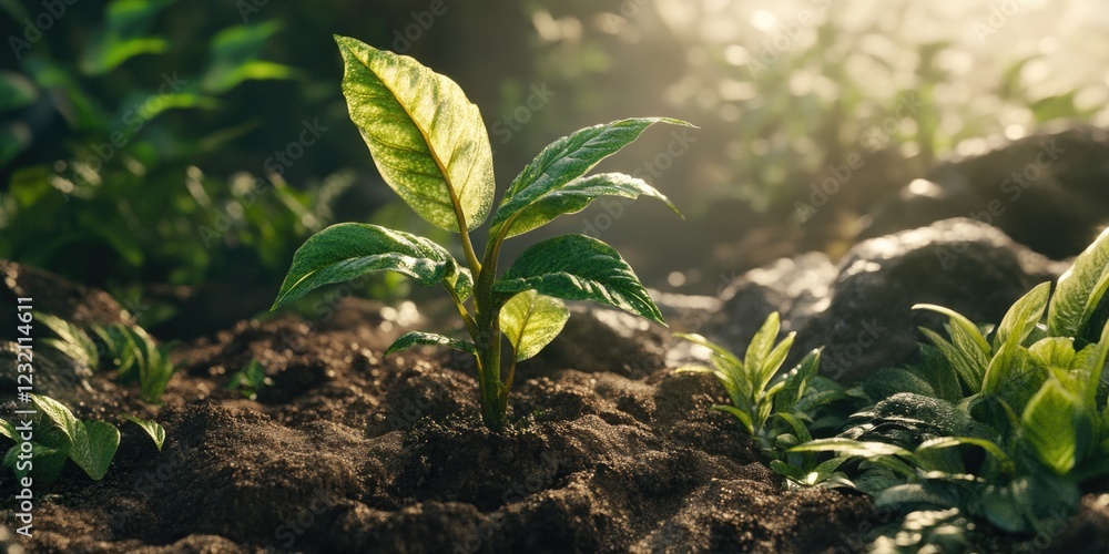 Wall mural Seedling emerging from soil