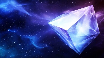 A glowing crystal prism floating in a cosmic space filled with vibrant colors and swirling energy