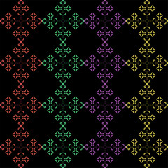 India stitch Kasuti embroidery abstract artwork seamless geometric pattern printed background fabric wallpaper hand drawn line colorful black ethnic

