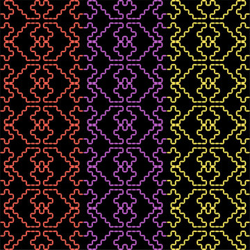 India stitch Kasuti embroidery abstract artwork seamless geometric pattern printed background fabric wallpaper hand drawn line colorful black ethnic

