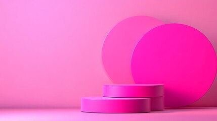 Three vibrant pink circular platforms arranged in a gradient backdrop, creating a modern display setting