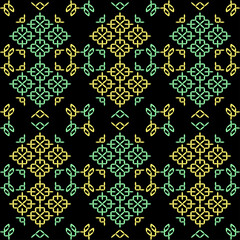 India stitch Kasuti embroidery abstract artwork seamless geometric pattern printed background fabric wallpaper hand drawn line colorful black ethnic

