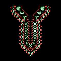 India stitch Kasuti embroidery abstract artwork seamless geometric pattern printed background fabric wallpaper hand drawn line colorful black ethnic

