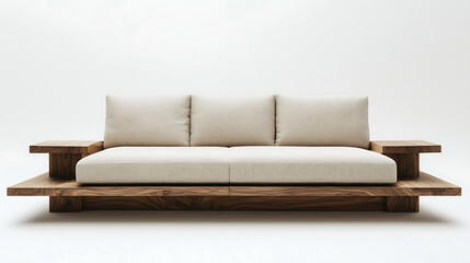 A white couch with three pillows on it