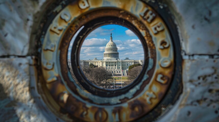 Obraz premium Capitol Hill seen through a lens of history, aged with time
