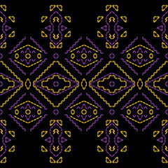 India stitch Kasuti embroidery abstract artwork seamless geometric pattern printed background fabric wallpaper hand drawn line colorful black ethnic

