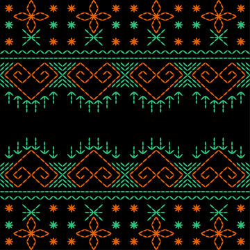 India stitch Kasuti embroidery abstract artwork seamless geometric pattern printed background fabric wallpaper hand drawn line colorful black ethnic

