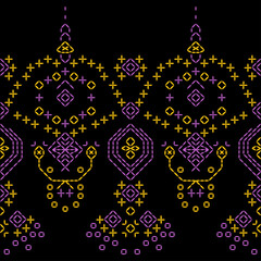 india stitch Kasuti embroidery ethnic abstract artwork seamless geometric pattern printed background fabric wallpaper hand drawn line
