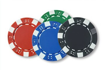 Four Colorful Poker Chips Arranged on White Background