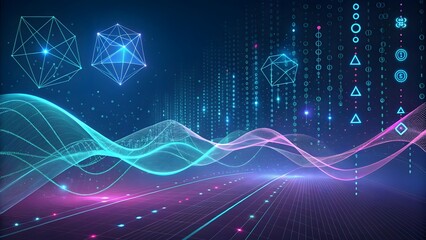 Fototapeta premium Abstract Digital Background with Light Waves and Geometric Shapes