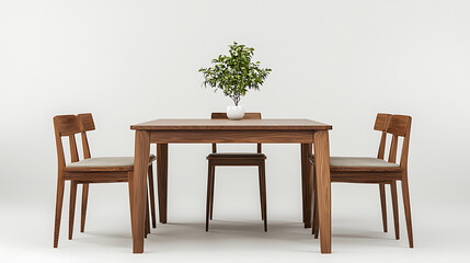 A wooden dining table with four chairs around it