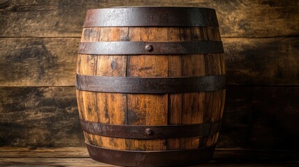 Fototapeta premium A wooden barrel filled with a regionally brewed craft beverage.
