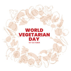 Fototapeta premium World Vegetarian Day poster design, vegetarian day vector illustration, different vegetables vector, 1st October