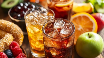 Refreshing Iced Drinks with Summer Fruits and Pastries