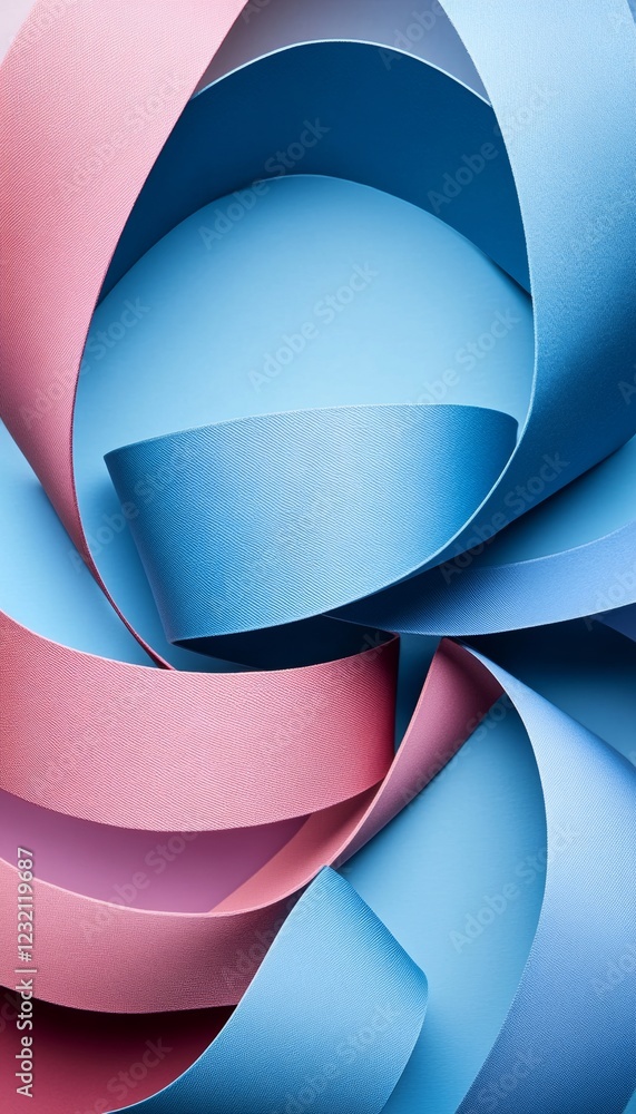 Poster abstract background swirling pink and blue ribbons create dimensional depth with copy space