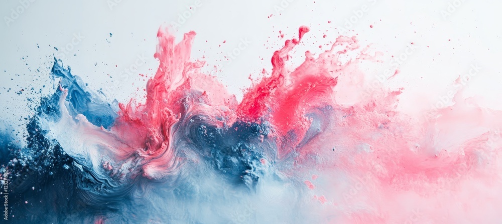 Poster abstract blue and red paint color swirl mixing in water, creating an artistic background texture.