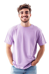 Obraz premium Happy man,woman,in t-shirt,smile,white,transparent,background,commercial photography,PNG,clipart.