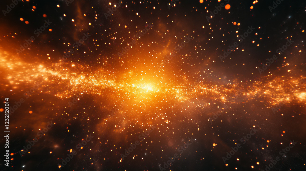 Poster planet horizon with bright orange glow. realistic vector illustration of view from outer space on ab