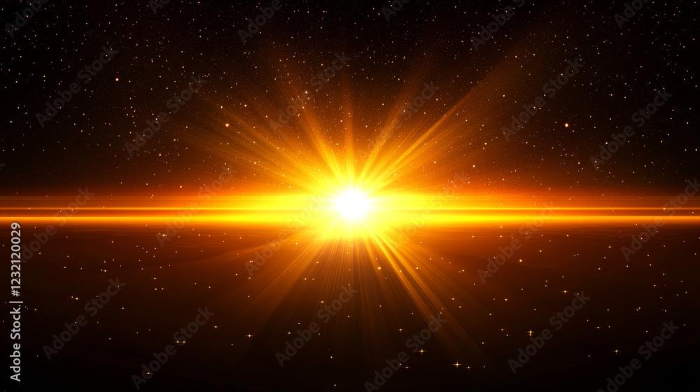 Aufkleber planet horizon with bright orange glow. realistic vector illustration of view from outer space on ab