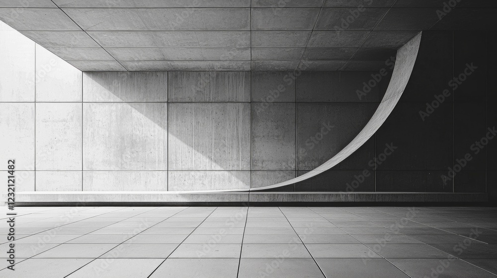 Poster A serene space showcasing a minimalist geometric pattern highlights the smooth curves and stark lines of contemporary design. Natural light creates captivating shadows, enhancing the composition