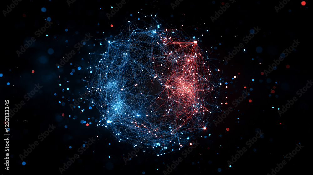 Poster cosmic connection: a mesmerizing abstract image of two celestial bodies, intertwined in a web of lig