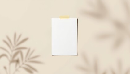 Fototapeta premium Minimalistic A4 paper mockup on neutral wall with soft shadows, aesthetic