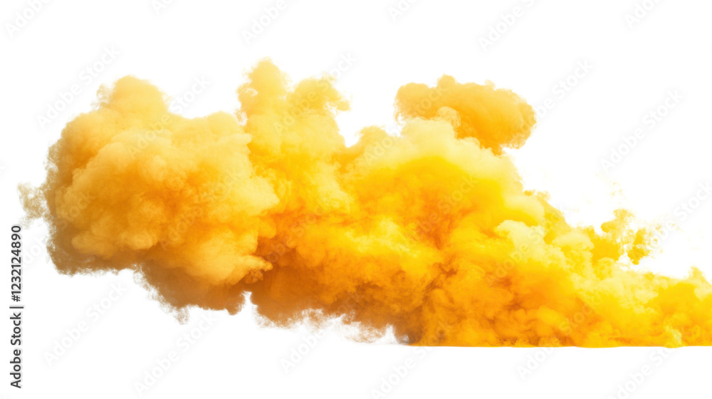 Poster yellow smoke bomb exploding on transparent background