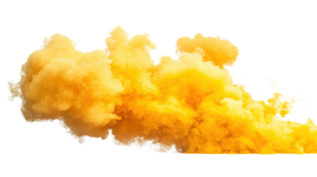 Yellow smoke bomb exploding on transparent background