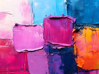 Vibrant Abstract Palette: A close-up shot of an oil painting canvas showcasing bold, vibrant hues...