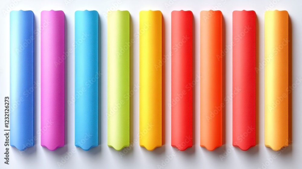 Poster ten colorful chalk sticks are arranged in a row on a white background. each stick displays a vibrant