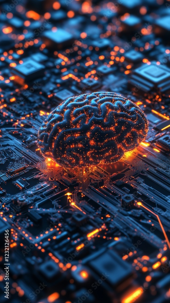 Aufkleber glowing brain resting on circuit board symbolizing artificial intelligence