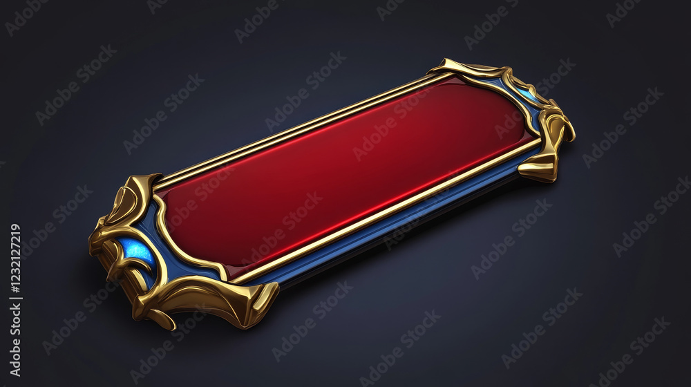 Poster medieval ui game sprite button with gold border cartoon design. isolated long golden royal gui vecto