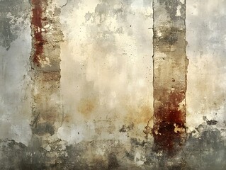 Distressed Concrete Wall: A textured and distressed concrete wall features  stripes of peeling paint and faded color, creating an abstract and evocative background with a vintage aesthetic.