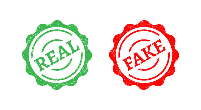 Fake and Real rubber stamp. Real and fake stamps in grunge style. Fake and Real grunge rubber stamp