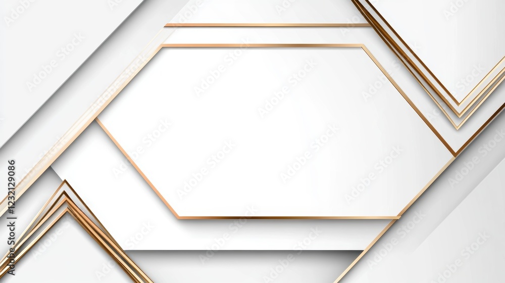 Poster geometric abstract design with white and gold hexagons and triangles