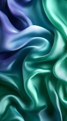 Fototapeta premium Serene Teal and Indigo Silk Drape: Luxurious folds of teal and indigo silk fabric create a captivating abstract image, showcasing the rich texture and fluidity of the material.