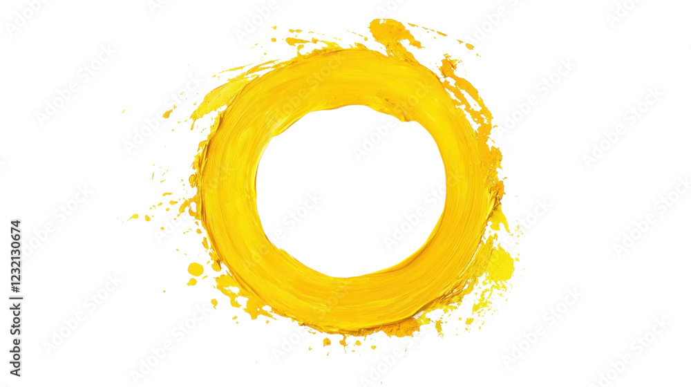 Poster yellow paint stroke creating a circle on transparent background