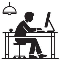 Man Working at Desk Computer Icon Illustration
