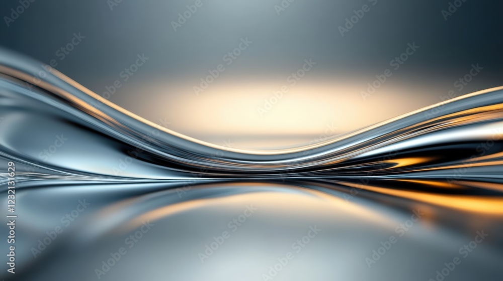 Poster smooth metallic waves with gradient light reflections in abstract art
