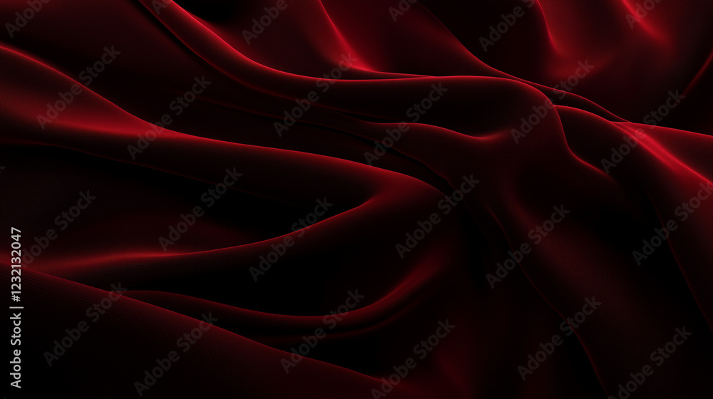Poster Luxurious deep red fabric with flowing folds and velvety texture, creating an elegant and opulent visual effect. The rich color and soft waves enhance the sense of depth and movement, emphasizing the 