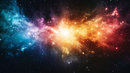 Fototapeta premium Cosmic Collision: A vibrant nebula explodes with color in a breathtaking display of celestial energy, showcasing a collision of cosmic dust and gases in a swirl of blues, oranges, and purples. 