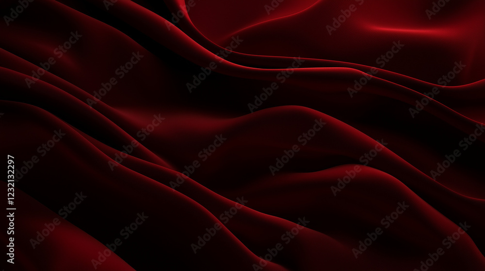 Poster Luxurious deep red fabric with flowing folds and velvety texture, creating an elegant and opulent visual effect. The rich color and soft waves enhance the sense of depth and movement, emphasizing the 