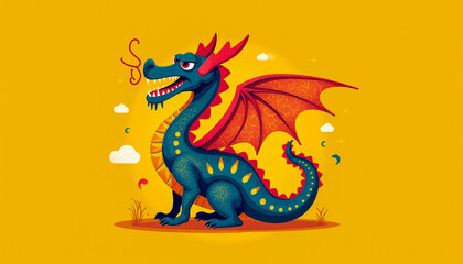 Obraz premium Illustration of a colorful dragon in a vibrant landscape