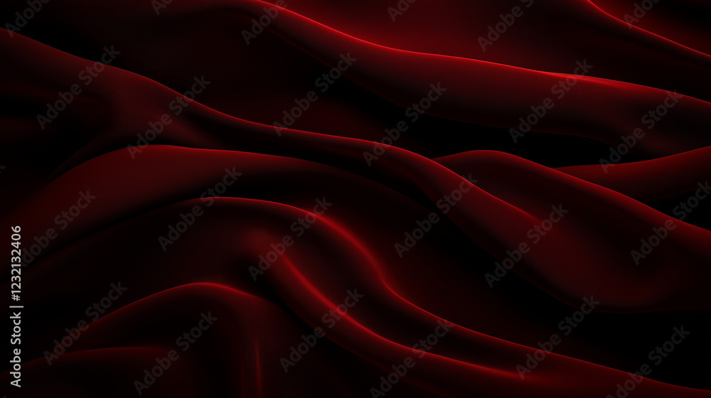 Poster Luxurious deep red fabric with flowing folds and velvety texture, creating an elegant and opulent visual effect. The rich color and soft waves enhance the sense of depth and movement, emphasizing the 