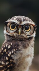 Obraz premium Intelligent owl wearing eyeglasses looking directly at camera