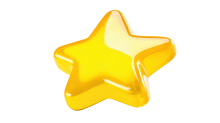 Glossy yellow star shining on transparent background