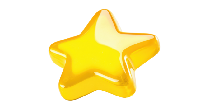 Glossy yellow star shining on transparent background